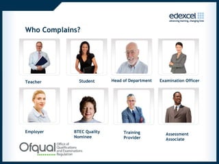 Who Complains? Teacher Student Head of Department Examination Officer Employer BTEC Quality Nominee Training Provider Assessment Associate 