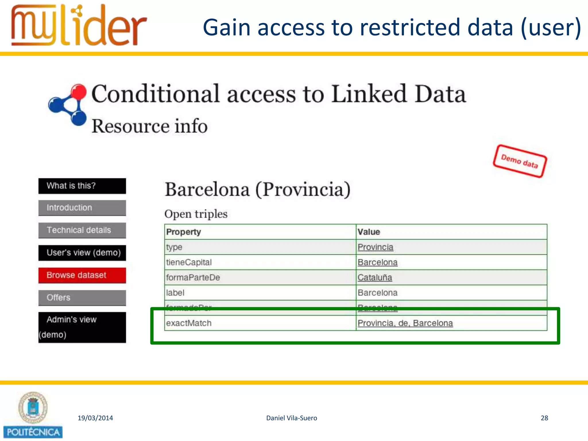 19/03/2014 28Daniel Vila-Suero
Gain access to restricted data (user)
 