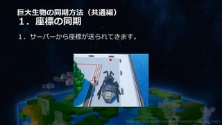 巨大生物の同期方法（共通編）
１．座標の同期
１．サーバーから座標が送られてきます。
©2003-2021 D3 PUBLISHER ©2003-2017 SANDLOT ©2019-2021 YUKE'S
 