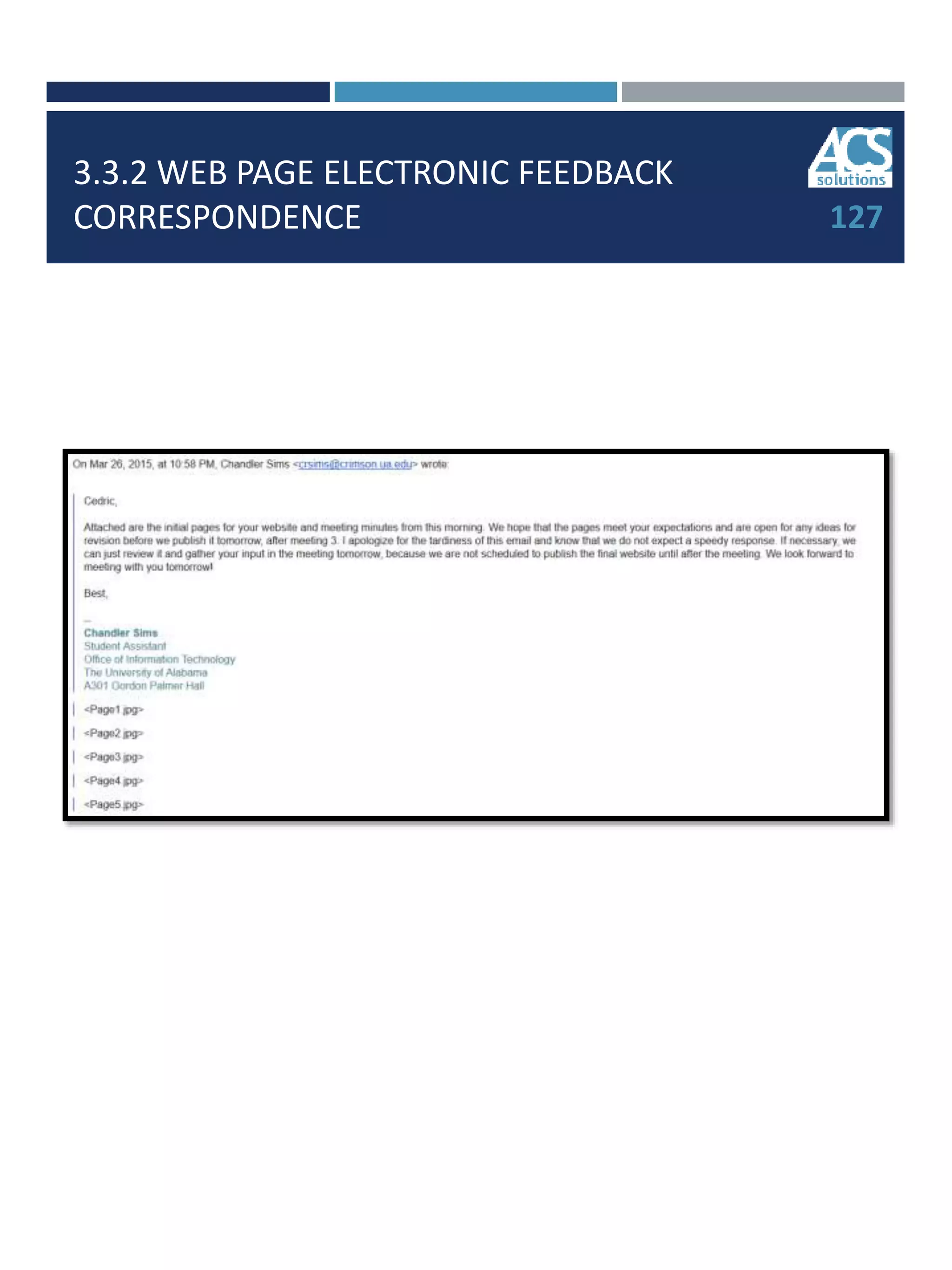 3.3.2 WEB PAGE ELECTRONIC FEEDBACK
CORRESPONDENCE 127
 