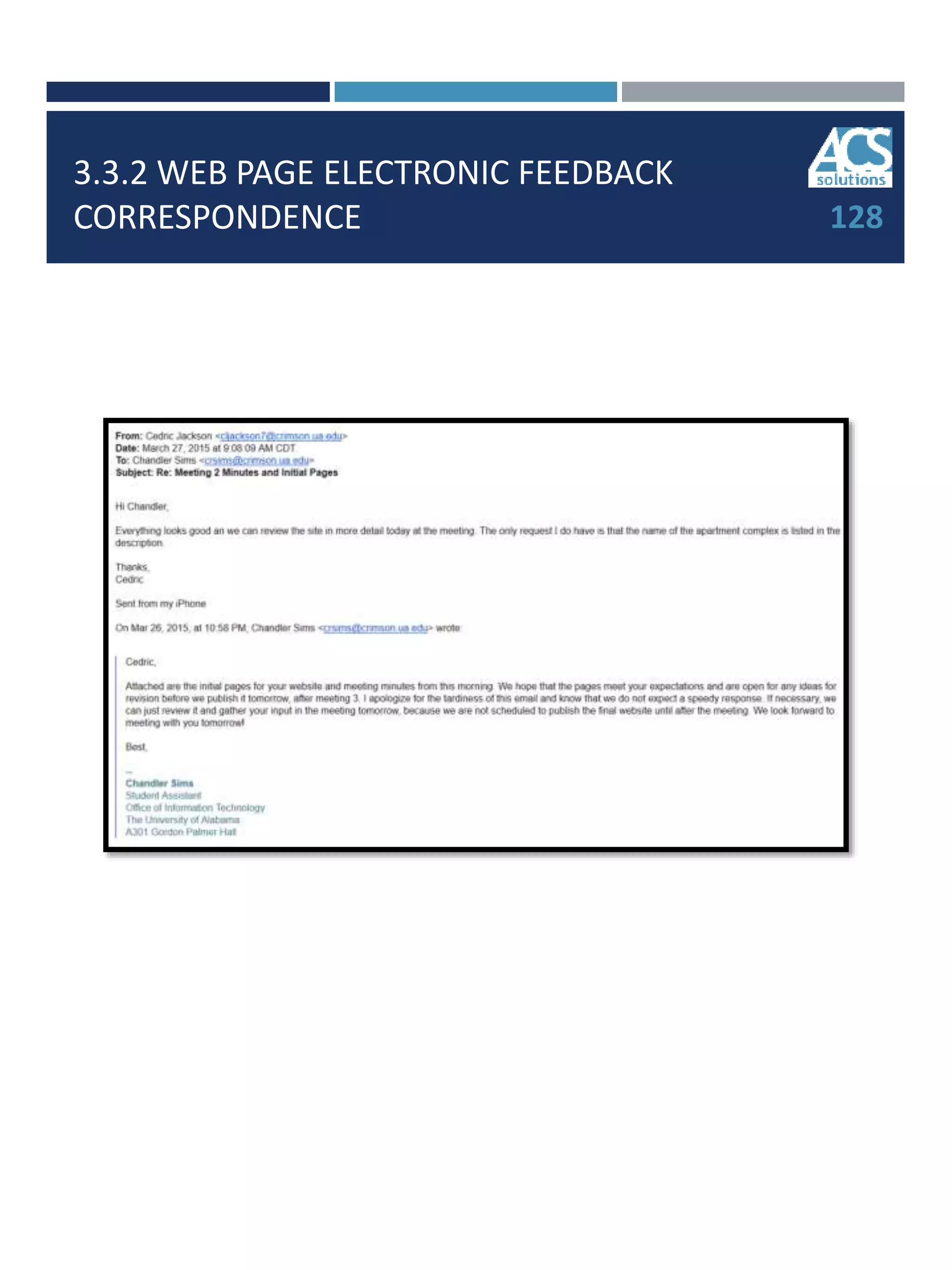 3.3.2 WEB PAGE ELECTRONIC FEEDBACK
CORRESPONDENCE 128
 