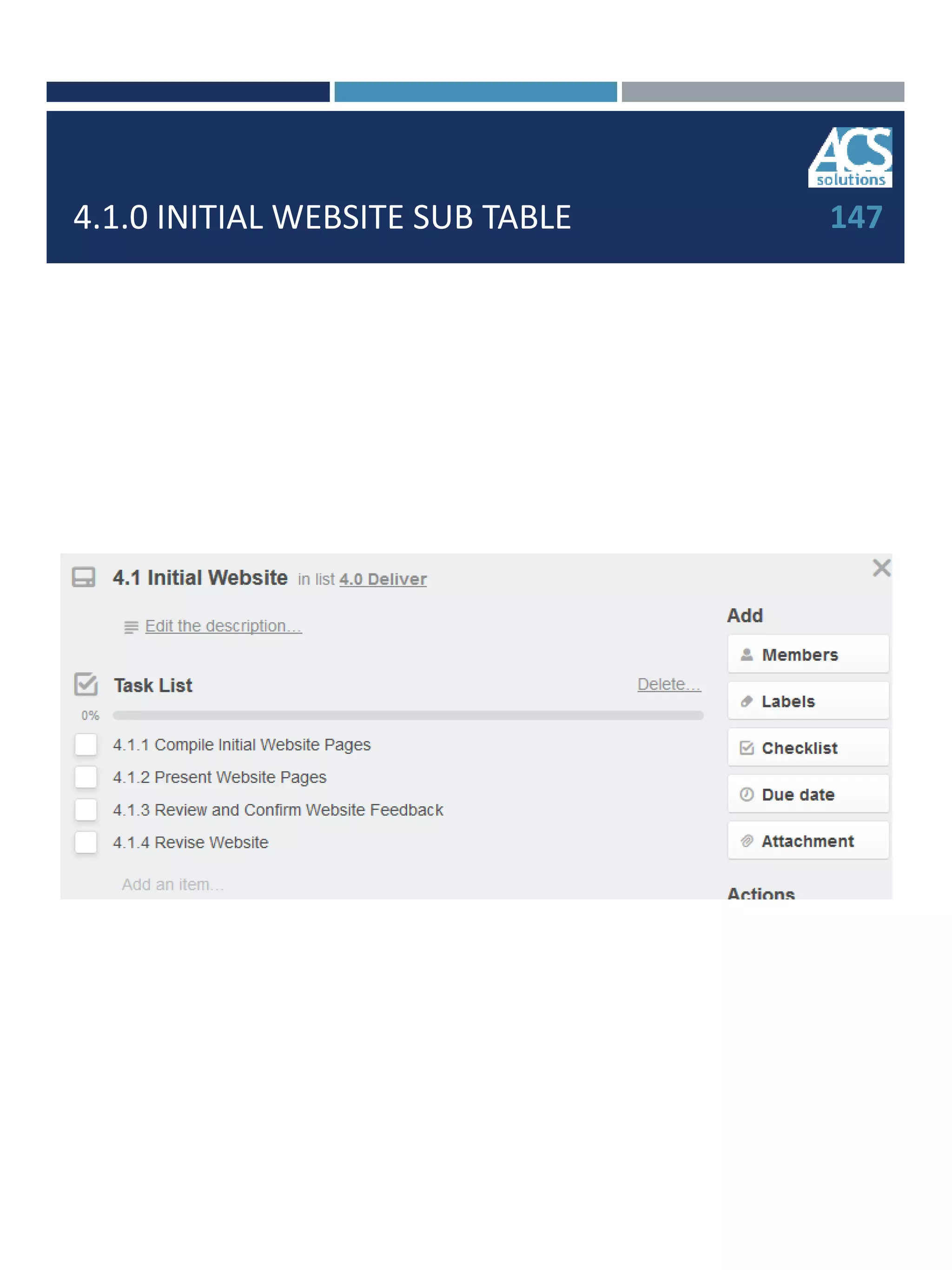 4.1.0 INITIAL WEBSITE SUB TABLE 147
 