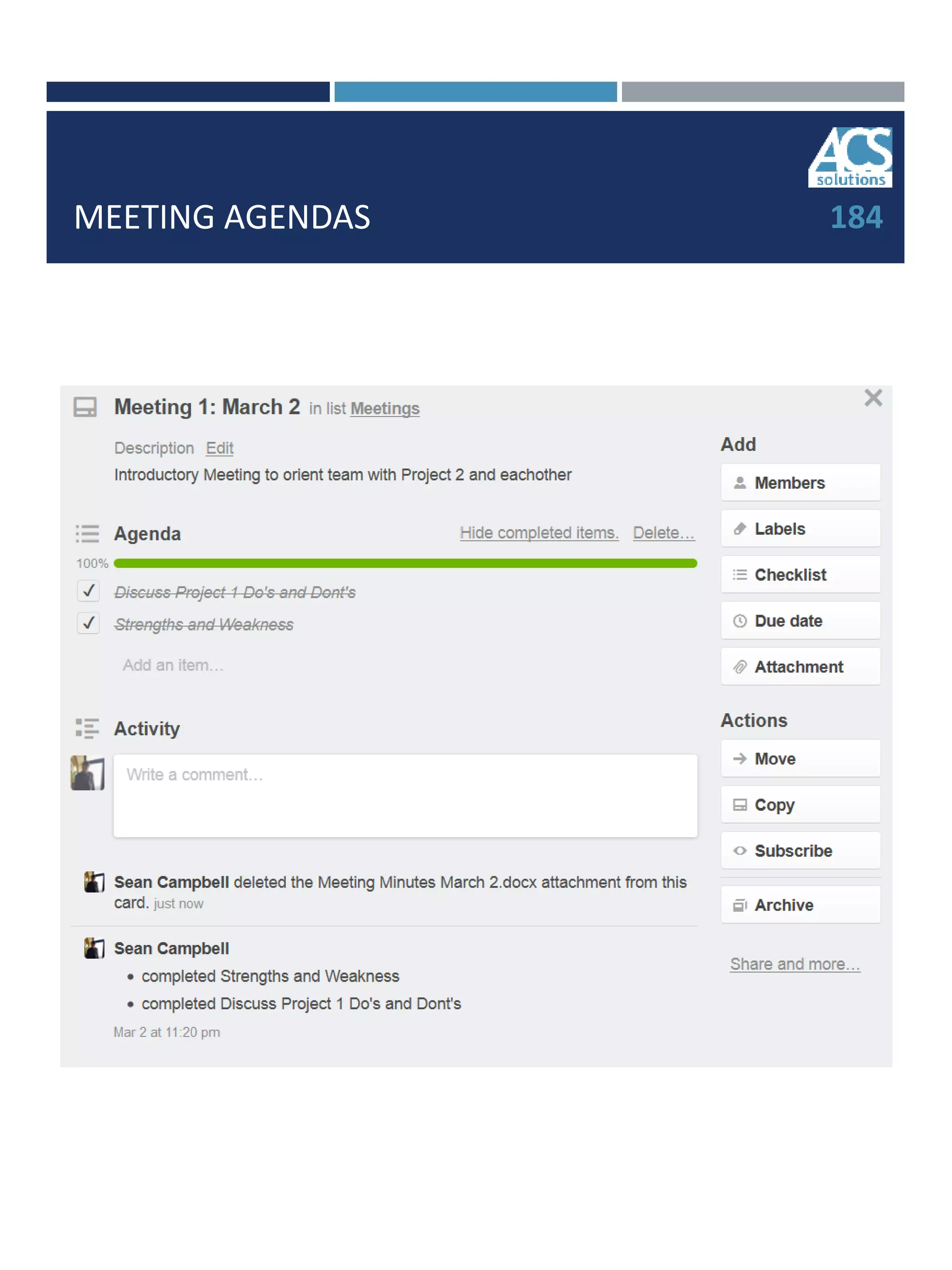 MEETING AGENDAS 184
 