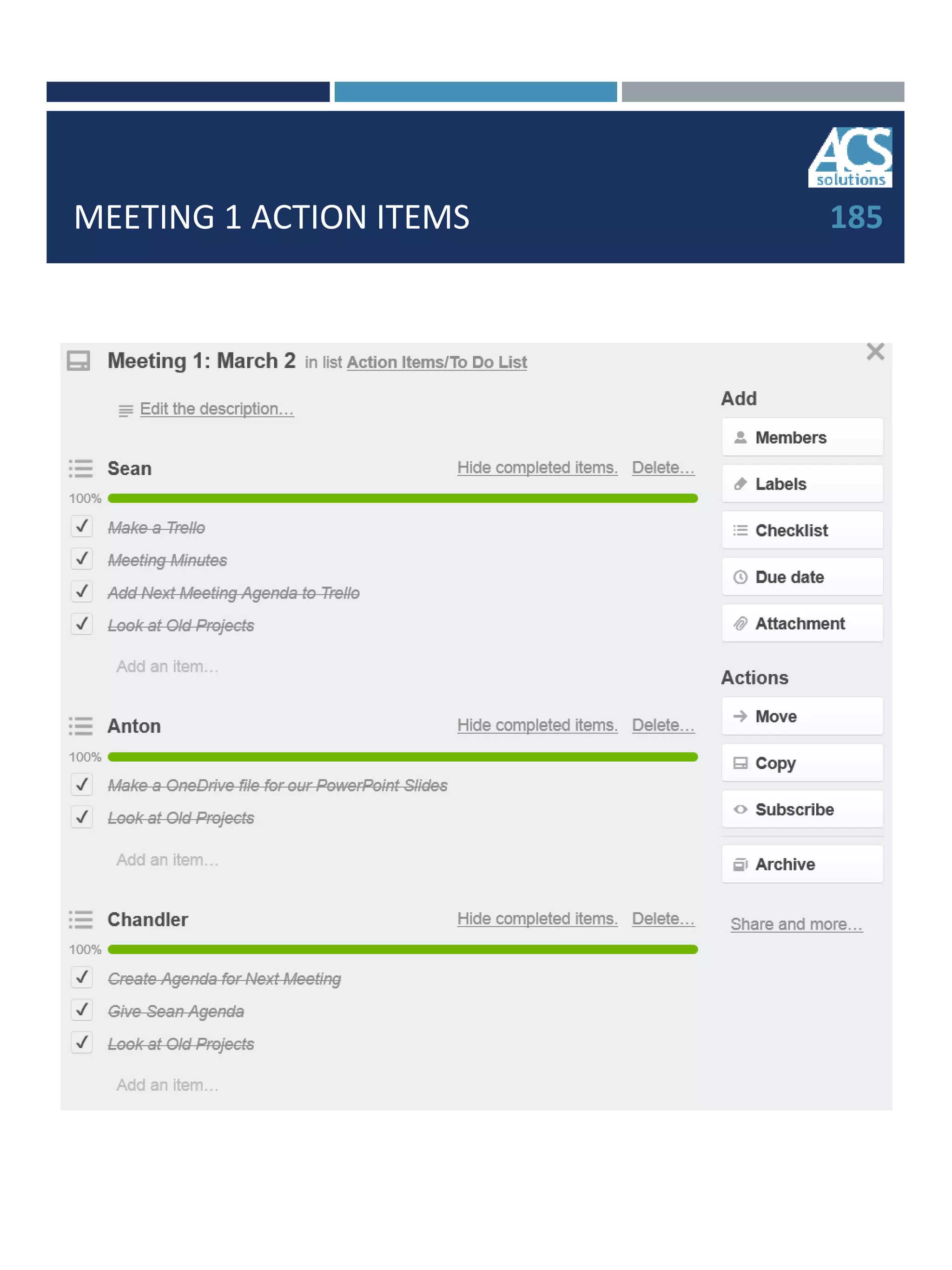 MEETING 1 ACTION ITEMS 185
 