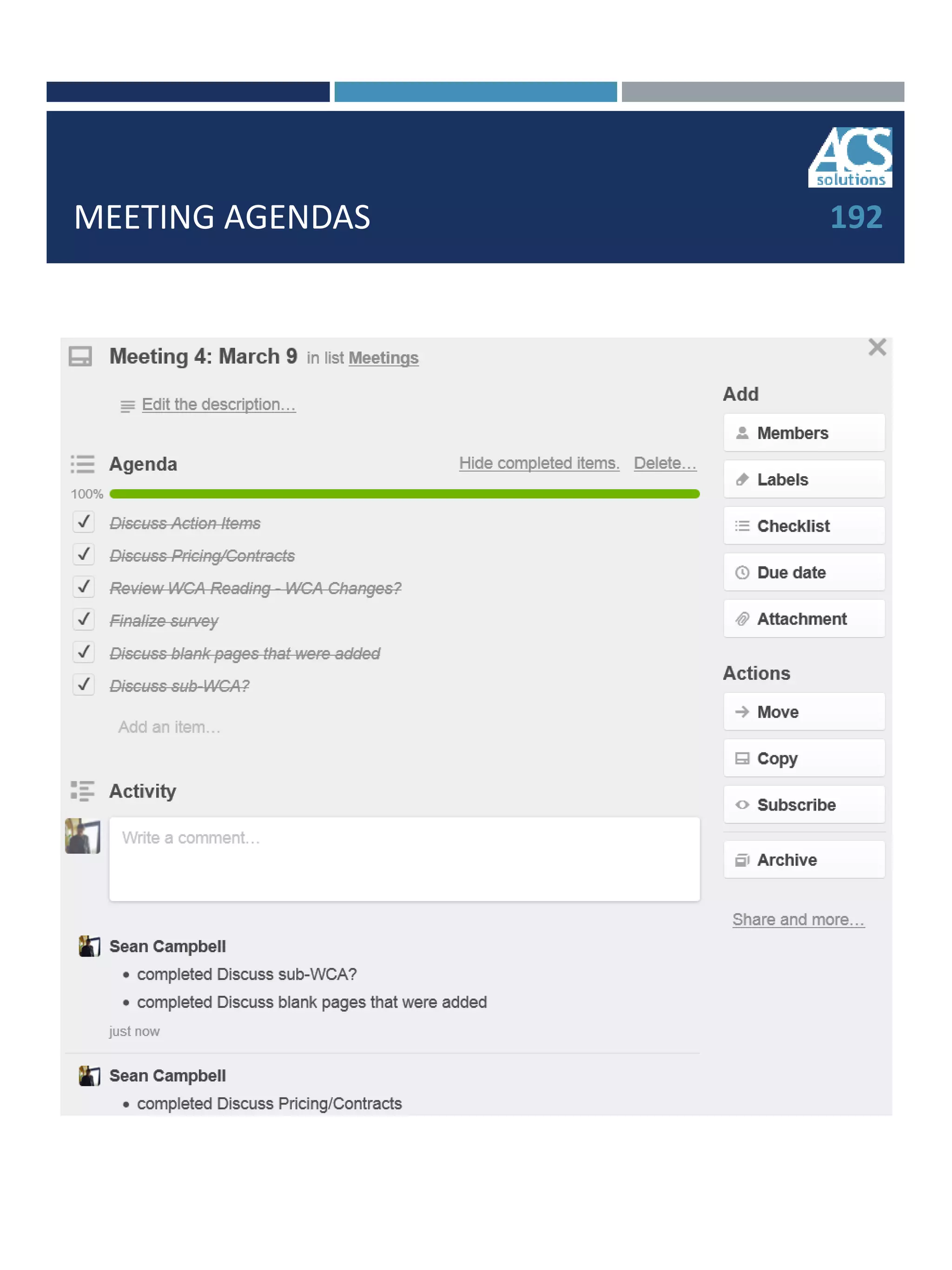 MEETING AGENDAS 192
 