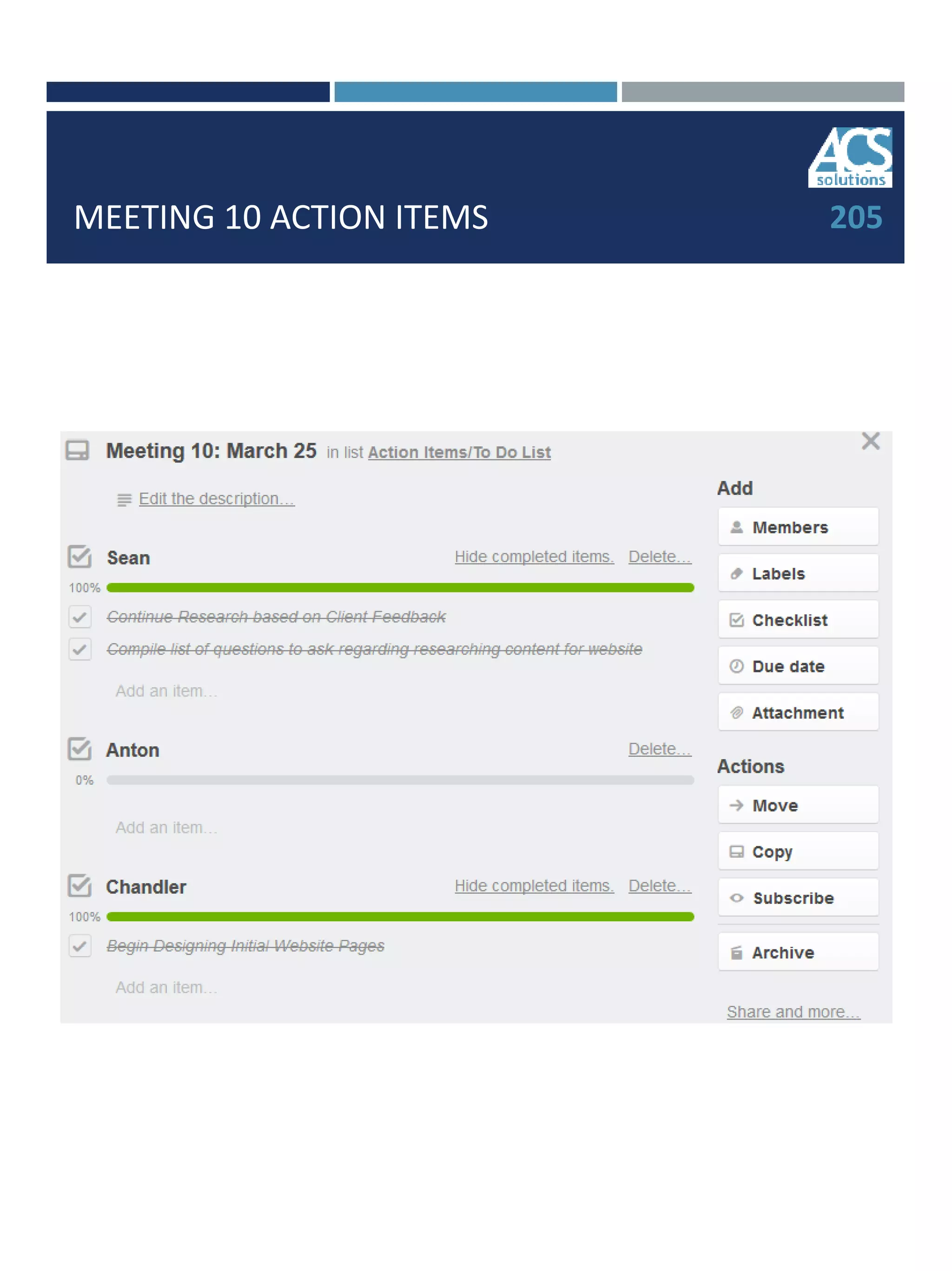 MEETING 10 ACTION ITEMS 205
 