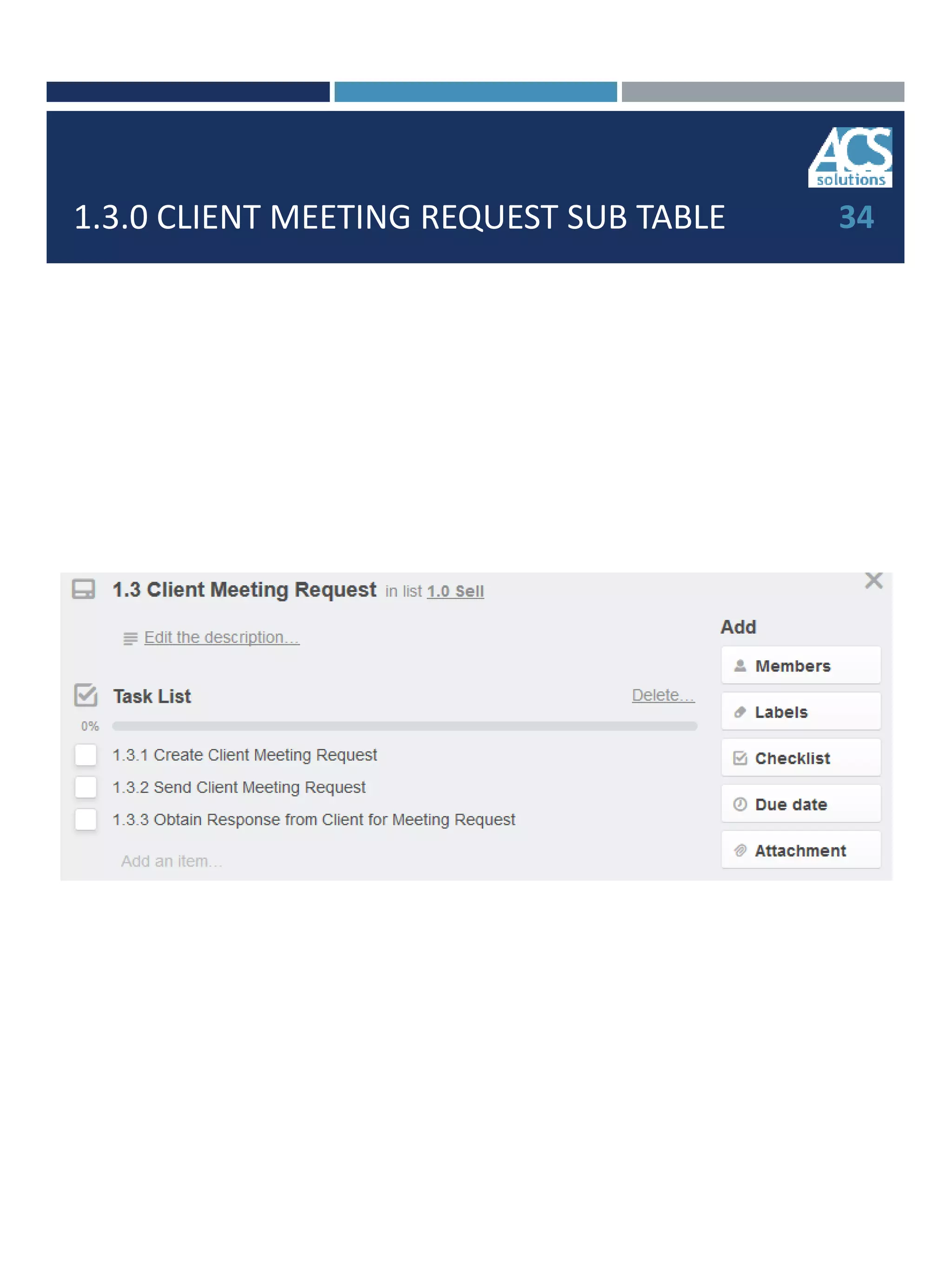 1.3.0 CLIENT MEETING REQUEST SUB TABLE 34
 