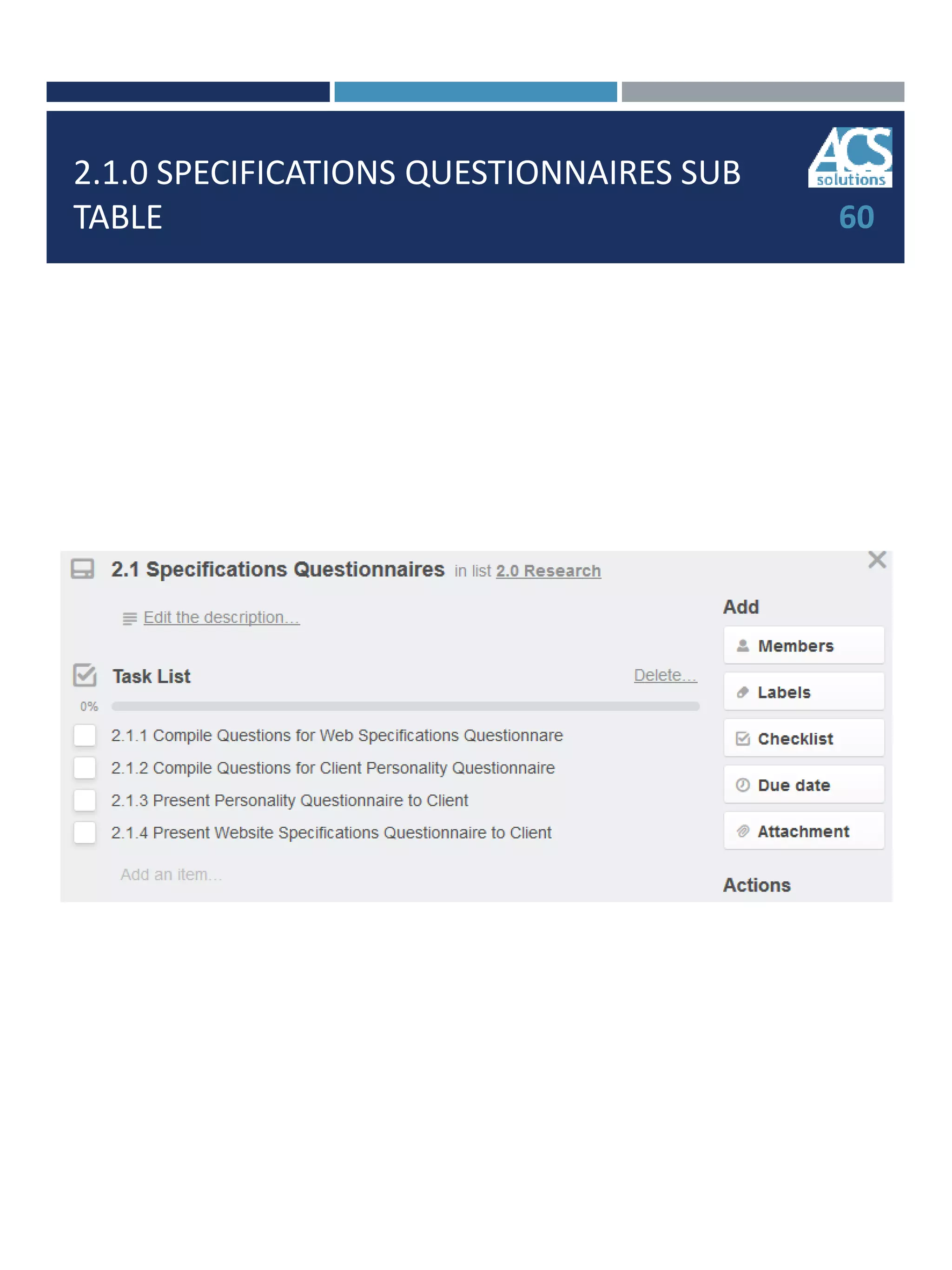 2.1.0 SPECIFICATIONS QUESTIONNAIRES SUB
TABLE 60
 