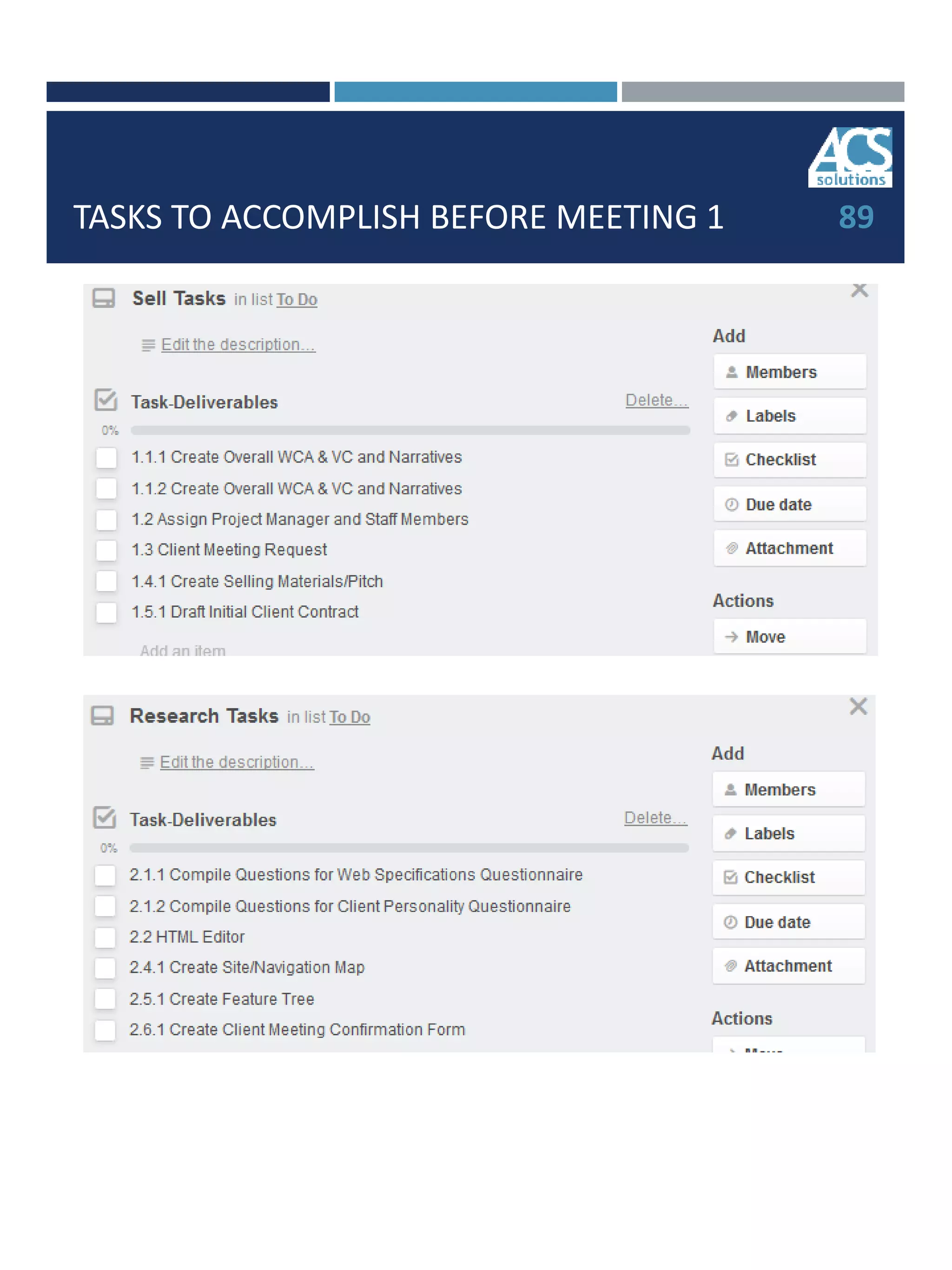 TASKS TO ACCOMPLISH BEFORE MEETING 1 89
 