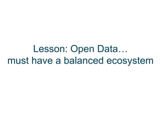 Lesson: Open Data…
must have a balanced ecosystem
 