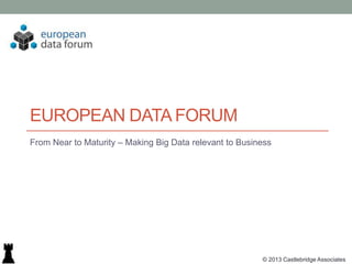 EUROPEAN DATA FORUM
From Near to Maturity – Making Big Data relevant to Business




                                                         © 2013 Castlebridge Associates
 
