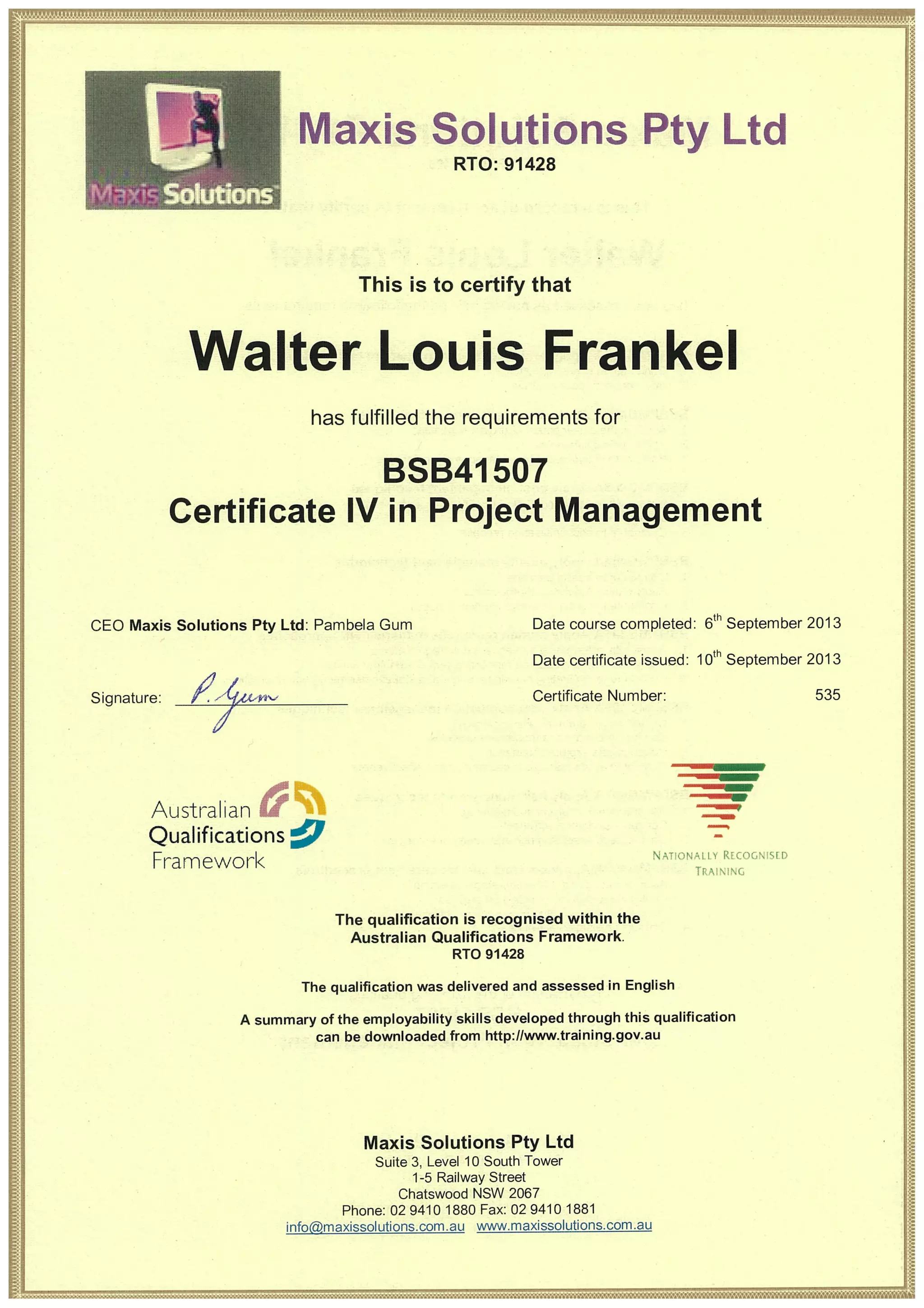 Bsb41507 Cert Iv In Project Management W L Frankel Pdf
