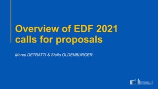 #EUDefenceIndustry
European Union
- INFO DAY 2021
EUROPEAN DEFENCE FUND
16
slido.com
code: #EDF
Overview of EDF 2021
calls for proposals
Marco DETRATTI & Stella OLDENBURGER
 