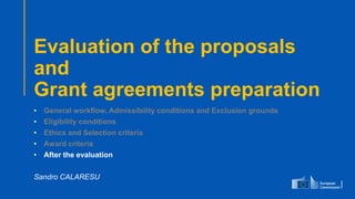 #EUDefenceIndustry
European Union
- INFO DAY 2021
EUROPEAN DEFENCE FUND
77
slido.com
code: #EDF
Evaluation of the proposals
and
Grant agreements preparation
• General workflow, Admissibility conditions and Exclusion grounds
• Eligibility conditions
• Ethics and Selection criteria
• Award criteria
• After the evaluation
Sandro CALARESU
 