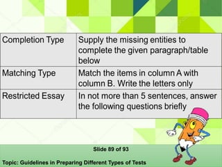 Slide 89 of 93
Topic: Guidelines in Preparing Different Types of Tests
 