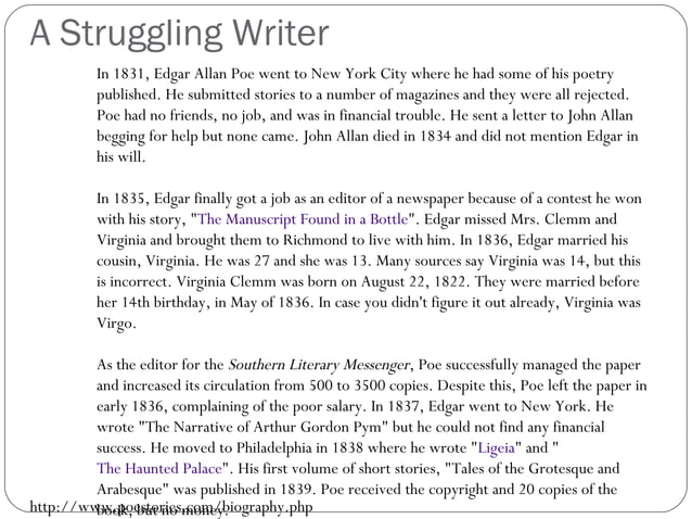 Edgar Allan Poe Biography | PPT | Celebrity Families | Pop Culture