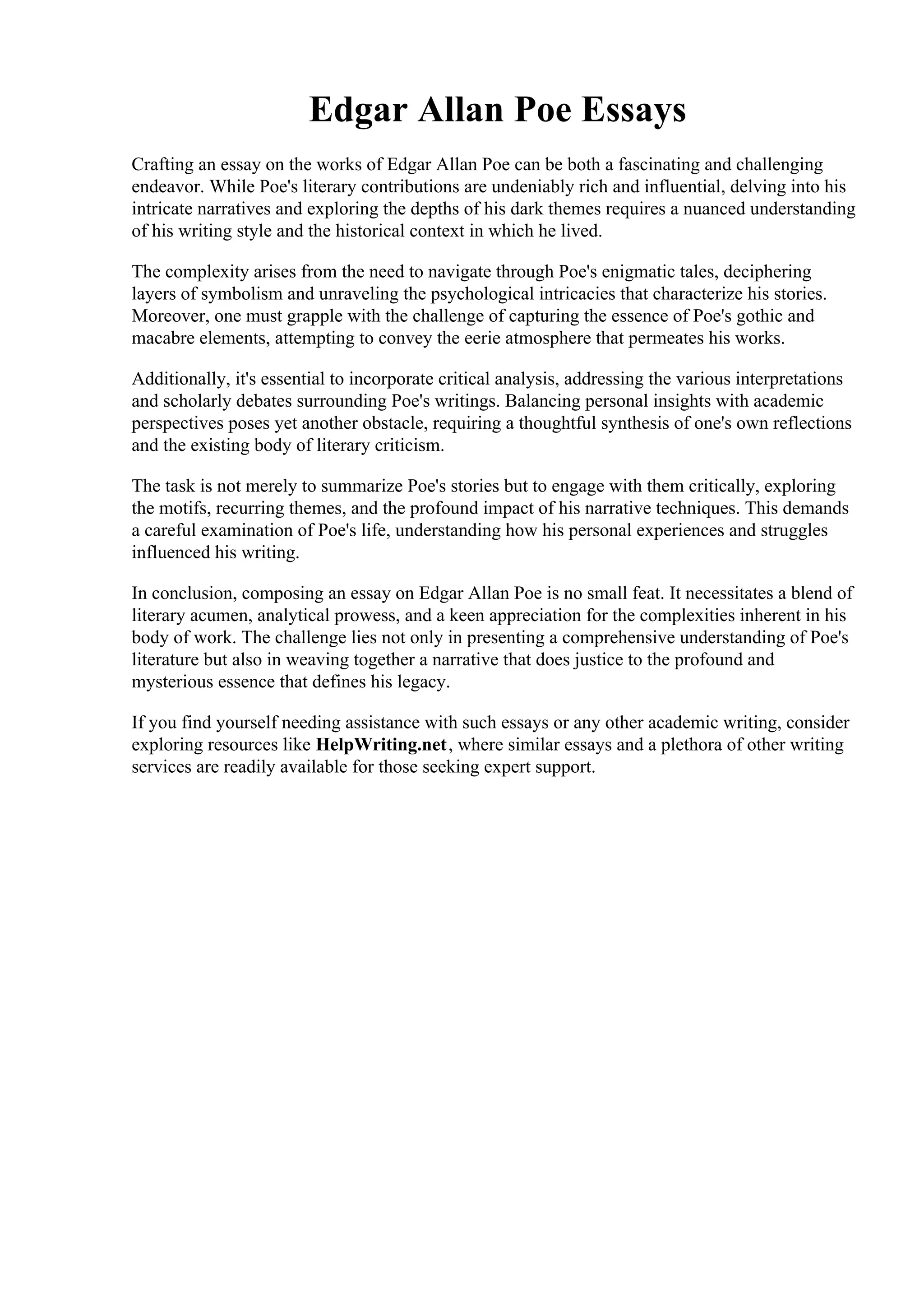 Edgar Allan Poe Essays | PDF