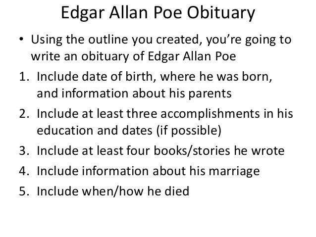 edgar allan poe final obituary example for father