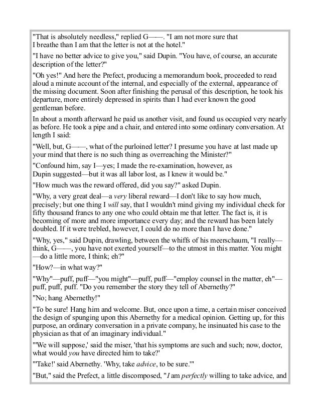 lacan essay on purloined letter Free essay: question: what is the function of genre would you classify the 'purloined letter' a detective fiction or mystery. lacan essay on purloined letter Free essay: question: what is the function of genre would you classify the 'purloined letter' a detective fiction or mystery.