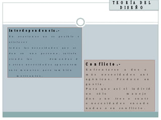 E n          o c a s i o n         e s       n o       e s         p o s i b     l e         s

a t i s f a c e r


to d      a s         la s     n e c e s i d a d e s                  q u    e     s e

d a n           e n          u n   a     p e r s o n          a .        s a t i s f a

c i e n      d o        la s                        d e m          a n    d a s          d

e     o t r a s        n e c e s i d a d           e s       a p    a r e n      t e m

e n    t e      m     e n    o r e s .       p e r o         ta m        b i é n                 E n    f r e n          t a r s e            a        d o s             o

                                                                                                 m     á s         n e c e s i d          a d         e s          a n       t
          m     o t i v a n        t e s .
                                                                                                 a g ó n       i c a s .            P r o d u               c e        a n

                                                                                                 g u   s t i a .
                                                                                                 P a r a           q u    e     a s í     e l           in    d i v i d

                                                                                                 u o         s ó l o                              m     a n        e j e

                                                                                                 d o s         y     n o            tr e s        o          c u    a t r
                                                                                                 o     n e c e s i d           a d      e s           e n     c a d          e

                                                                                                 n a d       a s     o        e n     c o n           f l i c t o .
 