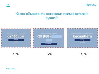 Кейсы
Какое объявление остановит пользователей
лучше?
15% 2% 18%
 