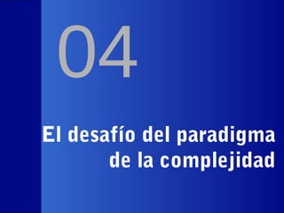 04
El desafío del paradigma
de la complejidad
23 de octubre de 2013

Edgar Morin, Pensamiento Complejo y Educación
Lic. Rubén J. Rodríguez y Dr. Leonardo G. Rodríguez Zona

31

 
