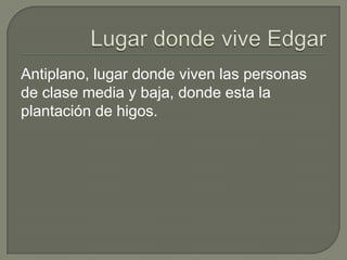 Antiplano, lugar donde viven las personas
de clase media y baja, donde esta la
plantación de higos.

 