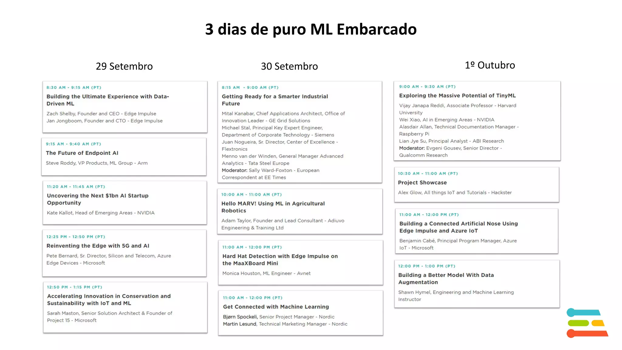 3 dias de puro ML Embarcado
29 Setembro 30 Setembro 1º Outubro
 
