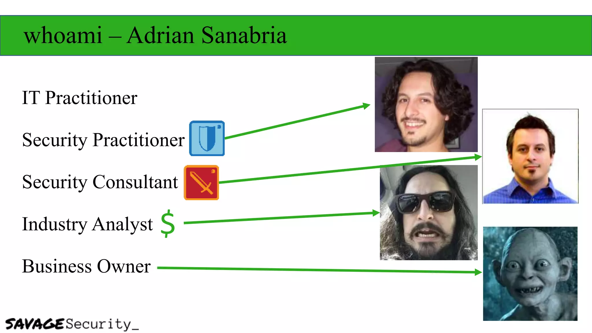 whoami – Adrian Sanabria
IT Practitioner
Security Practitioner
Security Consultant
Industry Analyst
Business Owner
$
 