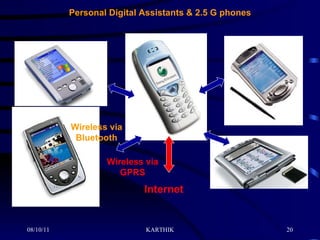 Personal Digital Assistants & 2.5  G phones Wireless via Bluetooth Internet Wireless via GPRS 