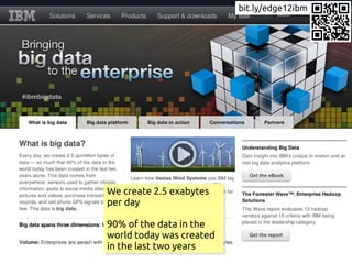 bit.ly/edge12ibm




We create 2.5 exabytes
per day

90% of the data in the
world today was created
in the last two years
 