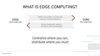 WHAT IS EDGE COMPUTING?
Centralize where you can,
distribute where you must
 