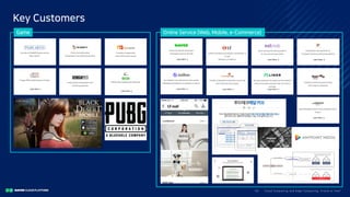 Clo ud Co mputi ng a nd E dge Co mputi ng, Fri end o r Fo e?10/
Key Customers
Game Online Service (Web, Mobile, e-Commerce)
 