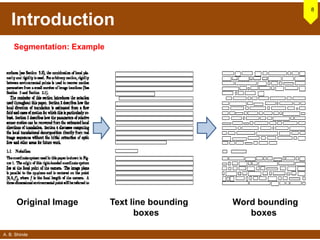 A. B. Shinde
Introduction
8
Original Image Text line bounding
boxes
Word bounding
boxes
Segmentation: Example
 