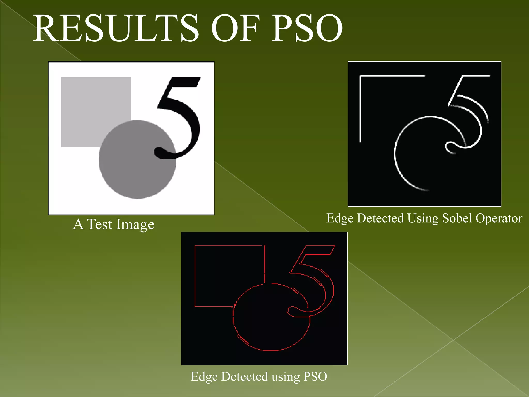 RESULTS OF PSO Edge Detected Using Sobel Operator A Test Image Edge Detected using PSO 