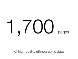 1,700                        pages



of high quality ethnographic data
 