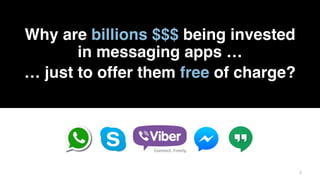 22
Why are billions $$$ being invested
in messaging apps …
… just to offer them free of charge?
 