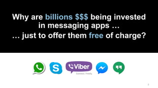 22
Why are billions $$$ being invested
in messaging apps …
… just to offer them free of charge?
 