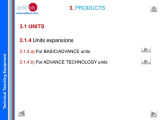 TechnicalTeachingEquipment
www.edibon.com
3. PRODUCTS
3.1 UNITS
3.1.4 Units expansions
3.1.4 a) For BASIC/ADVANCE units
3.1.4 b) For ADVANCE TECHNOLOGY units
 