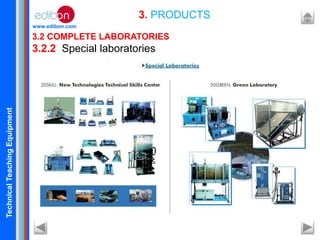 TechnicalTeachingEquipment
www.edibon.com
3. PRODUCTS
3.2 COMPLETE LABORATORIES
3.2.2 Special laboratories
 