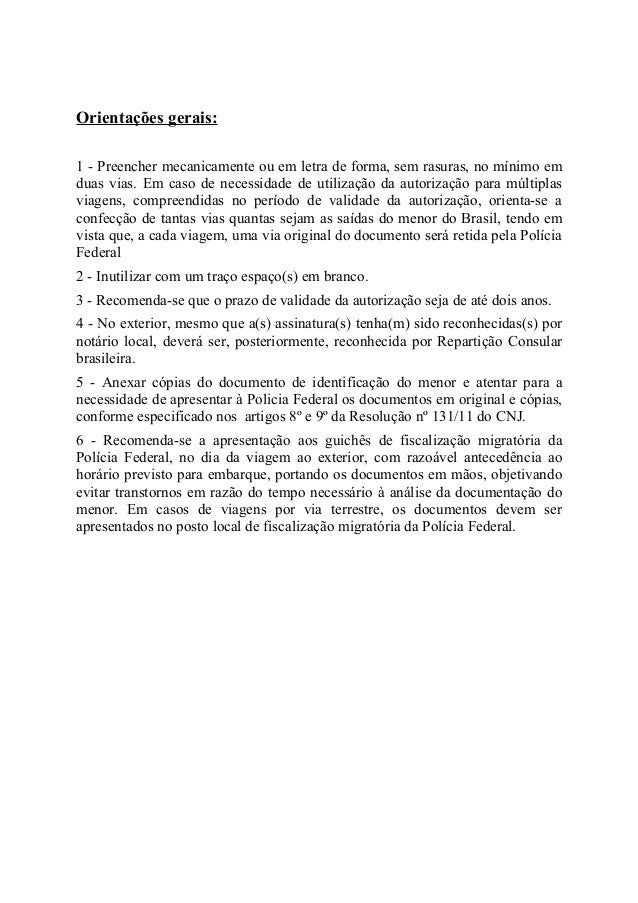 Autorização de viagem para menores (modelo)