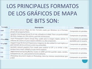 LOS PRINCIPALES FORMATOS
 DE LOS GRÁFICOS DE MAPA
        DE BITS SON:
 