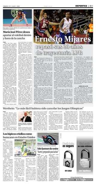 elsiglo.com.ve DEPORTES  | B11SÁBADO | 25 | JULIO | 2020
Ernesto Mijares
Mijares entra en la LPB
en 1995 con Panteras
de Miranda
repasó sus 20 años
de trayectoria LPBelsiglo
La Liga Profesional de Baloncesto re-
cordó más experiencias de la mano de
Ernesto Mijares, piloto con 20 años de
trayectoria en la LPB.
“Empecé jugando fútbol. No sabía
nada de baloncesto. A los 14-15 años em-
pecé con Sioux Fernández. Empezamos a
jugar distrital y nos hicimos famosos sin
saberlo”, advirtió Mijares sobre sus inicios
en el baloncesto en el equipo ‘Genialidad’
en la parroquia 23 de enero.
“La primera que vi a “Mamá Osa” fue
en la final del distrital ese mismo año. Él
ya tenía fama como entrenador. Yo dije:
‘Tengo que destacarme’, y gracias a Dios
me fue bien. Me invitó a la Selección Juve-
nil (de Venezuela). Un equipo muy bueno.
Casi los 12 jugadores jugamos después en
la LPB”, se mostró orgulloso el piloto so-
bre la experiencia mundialista juvenil en
Atenas 1995, donde también despuntaron
jugadores como Diego Guevara y Edgar
Arteaga.
Mijares entra en la LPB en 1995 con
Panteras de Miranda: “Fue una experien-
cia muy bonita en 1995. Cuando Panteras
quedó campeón. No pude jugar la final
porque estaba en Grecia. Desde Atenas
me gocé el título. Era mi primer año”, citó
Mijares sobre su compromiso en la se-
lección juvenil, durante la conversación
con Geisha Torres a través de la cuenta @
lpb_aldía en instagram.
En el equipo de Miranda estuvo ocho
campañas, “muchísimos recuerdos positi-
vos. Nos la llevábamos muy bien. Fue una
experiencia bien bonita. Aprendí mucho
de Víctor David Díaz, Ronnie Thompkins,
de Richard Lugo. Aprendí un poco de to-
dos ellos”.
En 2003, el escolta es cambiado a Ma-
rinos de Anzoátegui: “Difícil. Porque el
piloto que estaba era Harold Keeling.
¿Cómo tapo ese hueco tan grande por su
calidad y la experiencia? Gracias a Dios
me salieron las cosas bien y llevamos el
equipo al campeonato”.
“Cuando estaba en Panteras, nadie
quería ir a Puerto La Cruz. Era difícil ga-
narle a Marinos en su casa. Como local es
buenísimo. El sexto hombre es una mara-
villa. Te da más ganas de jugar, escuchan-
do a la gente animar”, afirmó el jugador
que atesoró cinco títulos en la LPB.
“De los tres campeonatos que gané con
Marinos en esa época, el de 2005 fue el
más fácil. Teníamos un equipazo. A mitad
de liga además llegó ‘Pepito’ (Héctor Ro-
mero) y reforzó al equipo”, confesó Mija-
res con 8.5 puntos por juego en 724 juegos
de LPB.
“Con el que mejor me llevé fue con
‘Kako’ (Nelson Solórzano) Él jugó mi
posición, me la ponía más fácil”, sostuvo
Mijares sobre el entrenador que más in-
fluyó en su camino dentro de las canchas.
El caraqueño acumuló 3.6 asistencias por
choque en su historial.
A la par Mijares llevaba su juego a la
Selección Nacional de Mayores, donde
participó en dos Campeonatos Mundia-
les: “Buenísimo. ¿Tú sabes qué bonito es
ver a los mejores jugadores del planeta?,
es impresionante. A los jugadores que
uno ve por televisión. ‘Yo también estoy
metido allí’. Debo ser el último, pero estoy
metido”, aseguró entre risas.
“Eso fue lo máximo. Fue una sorpresa.
Ver a toda mi familia allí no tiene precio”,
se emocionó Mijares al pensar en el retiro
de su camiseta en la ‘Caldera del Diablo’.
Luego de su retiro en 2015, pasó a
cumplir labores de asistente técnico: “uno
como jugador no piensa en eso. Carlos
Silva (propietario de Marinos) me dio la
oportunidad. Es diferente. Es mejor jugar
que ser entrenador. Es más fácil”.
Mijares no quiso despedirse sin dejar
su consejo para los jóvenes jugadores: “No
es solo saberse la jugada de uno. Uno tie-
ne que acostumbrarse a los movimientos
de los otros cuatro jugadores. Que se pre-
paren muy bien, que tengan confianza y
mucha paciencia”.
ACERCA DE LA LPB
La Liga Profesional de Baloncesto
(LPB) es el torneo profesional de Vene-
zuela. Se disputa desde 1974. Fundada
como Liga Especial de Baloncesto, adoptó
el nombre de Liga Profesional de Balon-
cesto en la temporada de 1993.
Las divisas Bucaneros de La Guaira,
Cocodrilos de Caracas, Gaiteros del Zu-
lia, Gigantes de Guayana, Guaiqueríes de
Margarita, Guaros de Lara, Marinos de
Anzoátegui, Panteras de Miranda, Toros
de Aragua y Trotamundos de Carabobo,
conforman el circuito.
Pérez espera el término definitivo de la pandemia para ampliar el
horizonte de su experiencia
MaríaJoséPérezdesea
aportaralvoleiboldentro
yfueradelacancha
elsiglo
María José Pérez experi-
menta una nueva experiencia
en redes sociales, producto de
la pandemia. Dar cabida a las
historias de otros es su norte.
“Esta idea surge por muchas
razones. La primera y una de las
más importantes, fue por todo
lo que surgió con la pandemia y
quedarme en Egipto sin poder
volver a Venezuela. No fue fácil
estar acá en cuarentena, quería
ocupar la mente en algo y me
reinventé como muchos”, expli-
có Pérez desde El Cairo donde
cumple compromisos profesio-
nales con el club Zamalek.
“Empecé a trabajar en este
proyecto con Alejandro Prie-
to, mi coach deportivo y mo-
tivacional. En principio para
mi canal de youtube. Eso me
mantuvo ocupada casi un mes
completo. En ese proceso tam-
bién me hicieron muchas entre-
vistas, y básicamente me pre-
guntaban lo mismo, y yo quería
resaltar algo más. Creo que más
allá de la trayectoria profesio-
nal, muchas personas tienen
otras cosas que mostrar, tienen
historias que pueden motivar a
otras personas”, detalló la juga-
dora con experiencia olímpica
sobre ‘MJP Conversando con...’,
a través de su cuenta en insta-
gram @mjpg_ven15.
“Empezaron a surgir mu-
chas ideas, muchas personas
vinieron a mi mente, y empecé
a hablar de temas que muchas
personas, no hablan. Llevo
poco tiempo. Lo hago todos
los jueves. Han sido muy gra-
tificantes los comentarios de
las personas. También estoy en
un proceso de aprendizaje y
me gusta muchísimo, porque
sé que las personas lo han va-
lorado”, ahondó la receptora-
punta.
“Me siento bastante satisfe-
cha con los temas y si, cuando
digo aprender es por muchas
razones, cuestiones técnicas,
lenguaje, etc. Sin embargo, les
dejo claro siempre a mis invi-
tados que es una conversación,
de allí el título. En cada live se
aprende algo nuevo, vamos co-
rrigiendo detalles”, consideró
Pérez.
La jugadora con experien-
cia en clubes de los cinco con-
tinentes estima que se deben
rescatar valores: “En el mundo
del voleibol y también en el
mundo deportivo. Muchos de
nosotros somos imagen para
las personas que nos siguen y
pienso que hacen falta muchos
valores. Mucha disciplina, mu-
cho respeto. Son valores que
obviamente no se transmiten
en los equipos. Hace falta que
se haga un estudio profun-
do de los valores que se están
transmitiendo en la selección.
Somos la cara del voleibol en
Venezuela y tenemos que ser-
vir de ejemplo para otras gene-
raciones. Eso se ha perdido un
poco en el camino”.
Pérez espera el término de-
finitivo de la pandemia, para
ampliar el horizonte de su ex-
periencia, “a veces no es su-
ficiente tiempo o no abarcas
todo lo que quieres abarca”.
Mientras afina detalles de
su nueva actividad, Pérez se
prepara para el reinicio de
competencia en Egipto: “Nos
quedan siete partidos de la
liga regular. Aquí el sistema es
todos contra todos. Debería-
mos ganar tres partidos para
quedar segundas. Y luego se
jugarán dos partidos de Copa.
Desde mediados de agosto. En
una semana tendríamos tres
juegos. Viendo el lado positivo,
es algo corto, dos meses”.
Werthein: “Lo más fácil hubiera sido cancelar los Juegos Olímpicos”
Gerardo Werthein, presidente
del Comité Olímpico Argentino
(COA)
elsiglo
Gerardo Werthein, presi-
dente del Comité Olímpico
Argentino (COA) y miembro
de la Comisión Ejecutiva del
Comité Olímpico Internacio-
nal (COI), dijo este viernes que
“lo más fácil hubiera sido can-
celar” los Juegos Olímpicos de
Tokio 2020, que se aplazaron al
2021, pero que ese no es el “es-
píritu” del COI.
“Cuando se postergaron los
Juegos, algunos me pregun-
taban si no habíamos tardado
mucho en anunciarlo, y la rea-
lidad es que lo más fácil hubie-
ra sido cancelarlos y cobrar el
seguro. Pero ese no es nuestro
espíritu”, dijo Werthein en diá-
logo con el sitio web Infobae.
“Postergarlos tenía una
serie de implicancias sobre
cómo afectaba en todos los
involucrados del mundo. Ha-
bía que trabajar para que no
se desestructurara su susten-
tabilidad, hablar con Tokio
para ver cómo hacíamos con la
disponibilidad de la Villa y los
escenarios deportivos, que en
algunos casos son provisorios.
Además, había que esperar
cómo evolucionaba la pande-
mia”, dijo.
Para el presidente del COA,
los que más sufrieron que los
Juegos se hayan pospuesto por
la pandemia del coronavirus
fueron los deportistas, porque
pasaron de ponerse a punto
físicamente para la máxima
competencia a tener que estar
en cuarentena.
“Fueron muchos meses de
frustración, pero ellos demos-
traron la fortaleza y la entereza
que tienen”, aseguró.
Werthein calificó a los Jue-
gos Olímpicos como “una ce-
lebración que trasciende a lo
deportivo” porque “es un even-
to que une al mundo sin discri-
minación social, racial, línea
política u orientación sexual”.
Al igual que los otros miem-
bros del COI, insistió en que
imaginan unos Juegos abiertos
al público.
“Hay que esperar hasta
octubre, para ver cómo evo-
luciona la segunda ola de la
pandemia. Nosotros somos
muy optimistas con las vacu-
nas y nuestro espíritu es ha-
cer los Juegos Olímpicos con
público, pero por encima de
nuestro deseo está la seguridad
de todos; por eso, como COI,
nos mantenemos bajo los con-
sejos que nos brinda la Orga-
nización Mundial de la Salud”,
precisó.
Werthein, de 64 años, pre-
side el COA desde 2009 y fue
electo miembro de la Comi-
sión Ejecutiva el 17 de julio de
este año.
Quartararo se siente fuerte esta temporada
FabioQuartararodicesentirse
“fuerteypreparadoparaluchar”
elsiglo
El francés Fabio
Quartararo (Yamaha
YZR M 1), líder del
mundial de MotoGP y
decimocuarto al término
de la primera jornada del
Gran Premio de Anda-
lucía en el circuito Ángel
NietodeJerezdelaFron-
tera, dice sentirse “fuerte
y preparado para luchar”.
“Me he sentido bien,
he hecho algunas prue-
bas de puesta a punto
electrónica y ya dije el
jueves que este iba a ser
nuestro trabajo, porque
teníamosunabuenabase
de la semana pasada,
pero el sábado comen-
zaremos más centrados
en lograr un buen tiem-
po y haremos algo más
de puesta a punto en los
últimos libres”, explicó
Quartararo.
Al referirse a la jor-
nada comentó que hubo
“mucho viento, fuerte
pero nada grave, pero
aúnasíresaltóque“laad-
herencia me ha parecido
mejor que la de la sema-
na pasada y he hecho mi
mejorvueltacasienlaúl-
tima del neumático”.
“La victoria del do-
mingo la he sacado fuera
de la parte de mi cerebro
que necesito para tra-
bajar, lo bueno es que
estamos en el mismo
circuito y sabes que la
moto funciona bien. “El
año pasado estaba de-
masiado obsesionado en
ser primero al final de las
sesiones”, reconoció el pi-
loto francés.
Javier castellano como hojilla en mano de mono.
Loshípicoscriolloscomo
huracanesenEstadosUnidos
elsiglo
Los jinetes venezo-
lanos Javier Castella-
no, Júnior Alvarado,
Sonny León, José Ar-
mando Bracho, Fran-
cisco Arrieta, Mychel
Sánchez, Franklin
Ceballos, Roimes
Chirinos y Wilmer
Galviz mantuvieron
la racha en los óvalos
estadounidenses.
Nueva York
Javier Castellano
impuso a Wicksters
Dream en la segunda
de la tarde en Sara-
toga para llegar a 28
conquistas y 333.680
dólares, mientras
que Alvarado cruzó
la meta en el primer
puesto en el mis-
mo hipódromo con
Crescent Lady en
la séptima carrera y
completó 21 lauros y
198.409 dólares en la
temporada del óvalo
de Nueva York.
En Ohio, Sonny
León y José Bracho
visitaron el recinto de
triunfadores en Belte-
rra Park, León triunfó
con Warrior’s Dream
en la segunda, en el
que fue su victoria
número 45 del año y
Bracho llevó a la vic-
toria a Extra Effort en
la sexta y llegó a 35
ganadas.
Minnesota, Fran-
cisco Arrieta conser-
vo su elevado ritmo
ganador en Canter-
bury Park, donde
venció en tres ocasio-
nes y Roimes Chiri-
nos en dos oportuni-
dades.
Florida, el entre-
nador Gilberto Zerpa
presentó de manera
impecable a Sizzling
Roma en la segunda
de ayer en Gulfstream
Park en el que fue su
noveno éxito del año
en el circuito de Flo-
rida.
 