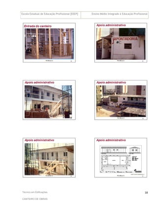 Escola Estadual de Educação Profissional [EEEP] Ensino Médio Integrado à Educação Profissional
Técnico em Edificações
CANTEIRO DE OBRAS
18
 