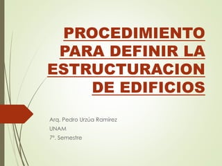 PROCEDIMIENTO
PARA DEFINIR LA
ESTRUCTURACION
DE EDIFICIOS
Arq. Pedro Urzúa Ramírez
UNAM
7º. Semestre
 