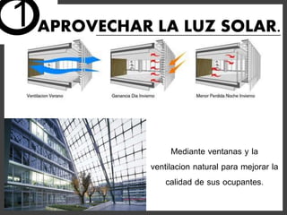 APROVECHAR LA LUZ SOLAR.
Mediante ventanas y la
ventilacion natural para mejorar la
calidad de sus ocupantes.
1
 