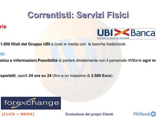 Pubblicità innovativa Come IWBank crea interesse nei confronti dell'azienda Il primo blog bancario in Italia, gestito dall'Amministratore Delegato. Per avere un contatto diretto, personale e immediato con l'utente/cliente, nonostante molte banche siano inclini a questo tipo di rapporto trasparente e diretto . [CLICK] Banca innovativa, pubblicità innovativa 