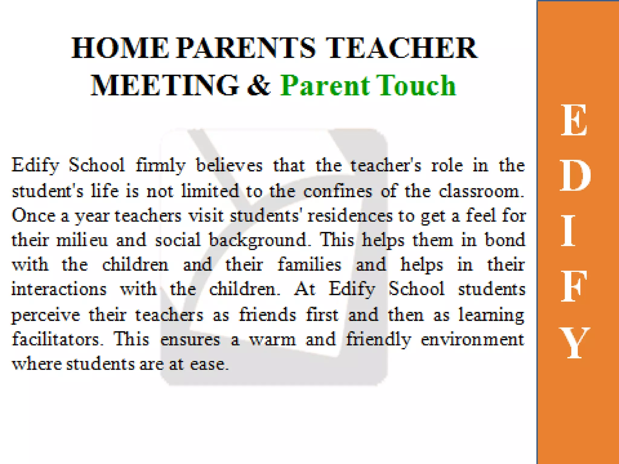 SAVING OF TIMEThink BeyondC: DANCE/MUSIC COACHINGSTUDENTS NEED N’T GO FOR EXTRA COACHING AFTER SCHOOL. OPTION OF VARIOUS MUSIC AND DANCE INCLUDEDSAVING OF  2 HOURS X 4 DAYS = 8HRS PER WEEKD: ART AND CRAFTSTUDENTS NEED N’T GO FOR EXTRA COACHING AFTER SCHOOL. OPTION OF VARIOUS MUSIC AND DANCE INCLUDEDSAVING OF  2 HOURS X 4 DAYS = 8HRS PER WEEKTOTAL SAVING OF TIME : 30 HRS PER WEEK(A + B +c + D)