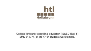 College for higher vocational education (ISCED level 5)
Only 81 (7 %) of the 1.104 students were female.
 