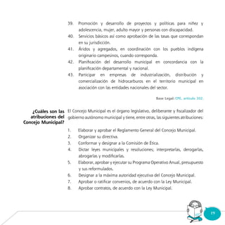 19Consultorio
Municipal
¿Cuáles son las
atribuciones del
Concejo Municipal?
 